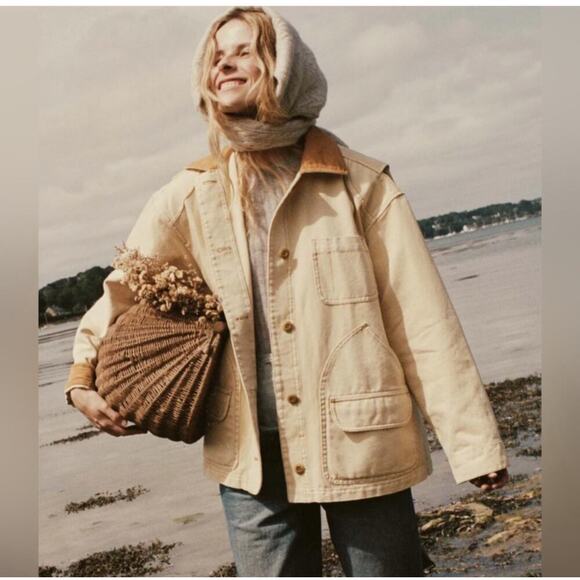 Doen Pasqual oversized barn jacket  in cream straw sz XXL - Picture 1 of 9